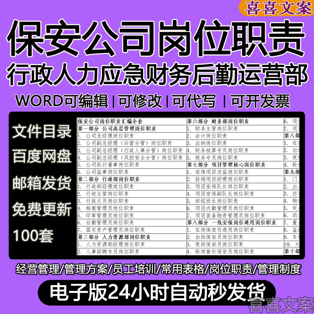 保安公司行政主管印章管理员人事薪酬绩效专员及培训主管岗位职责