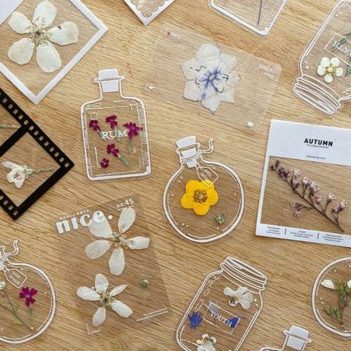 干花书签手工diy创意树叶标本透明塑封膜鲜花收集册春天礼物