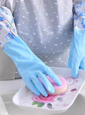 加绒保暖洗碗手套防水耐磨乳胶女劳保防蜂胶皮冬天刷碗家务必备