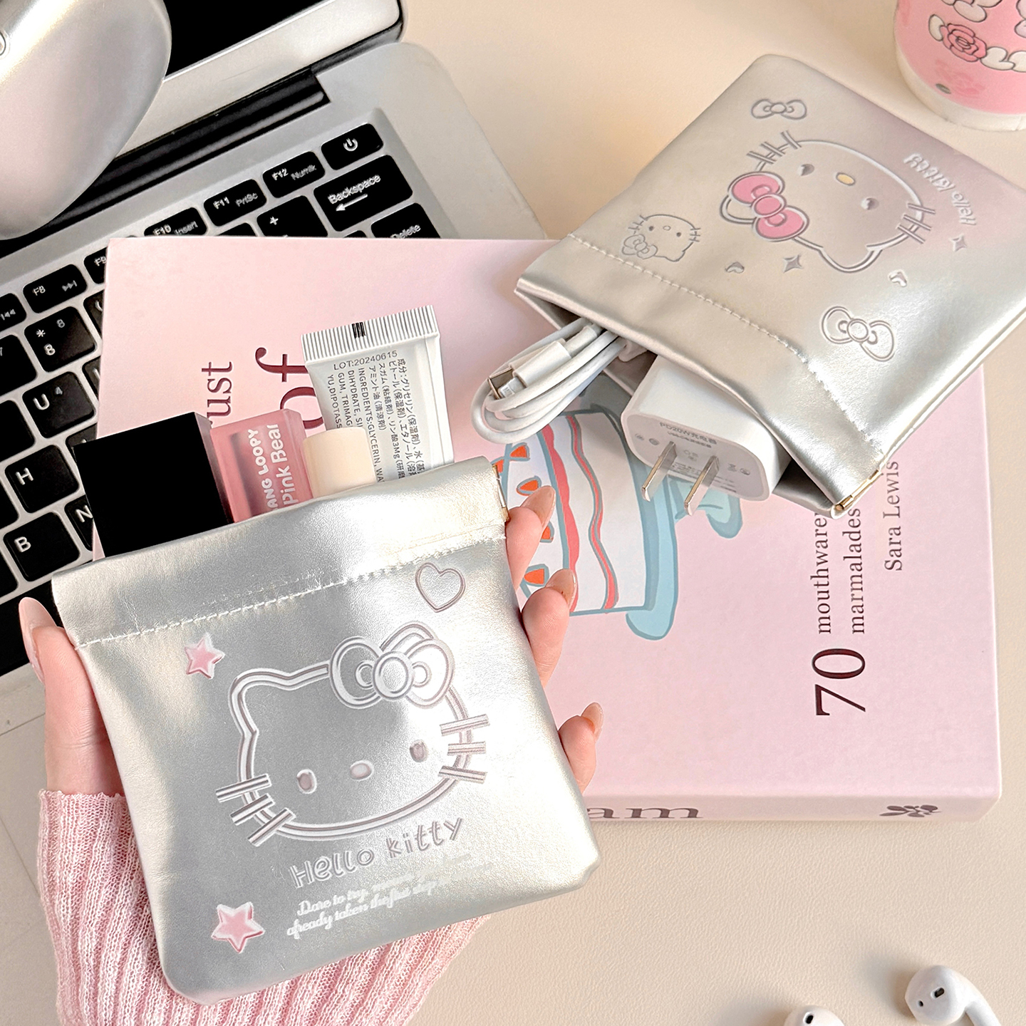 自动闭合弹片 数据线收纳包/盒/袋 u盘蓝牙耳机充电器 口红化妆包