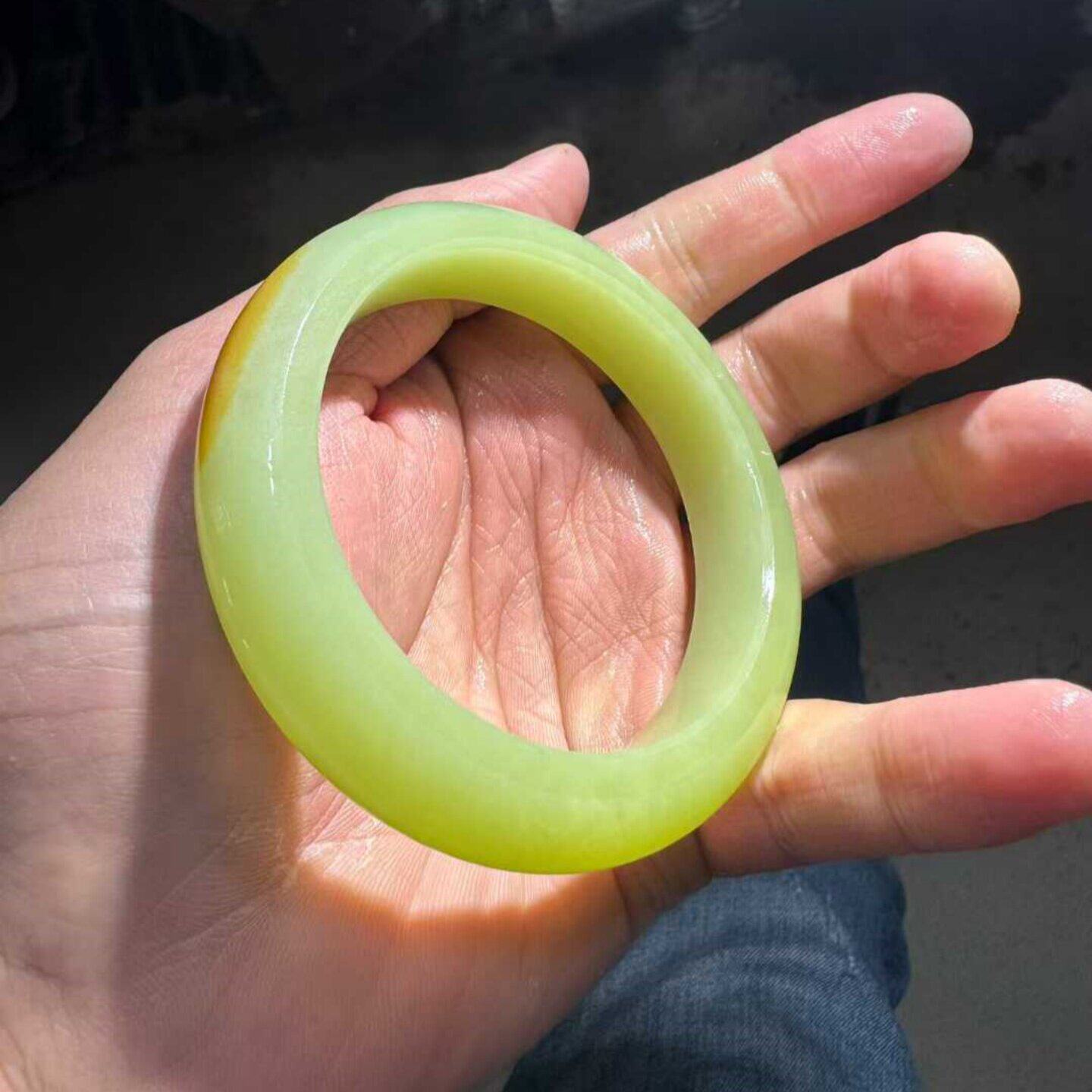定金工厂沁洒圆圈手镯黄绿带皮析木河磨玉籽料椴树林和田玉定制