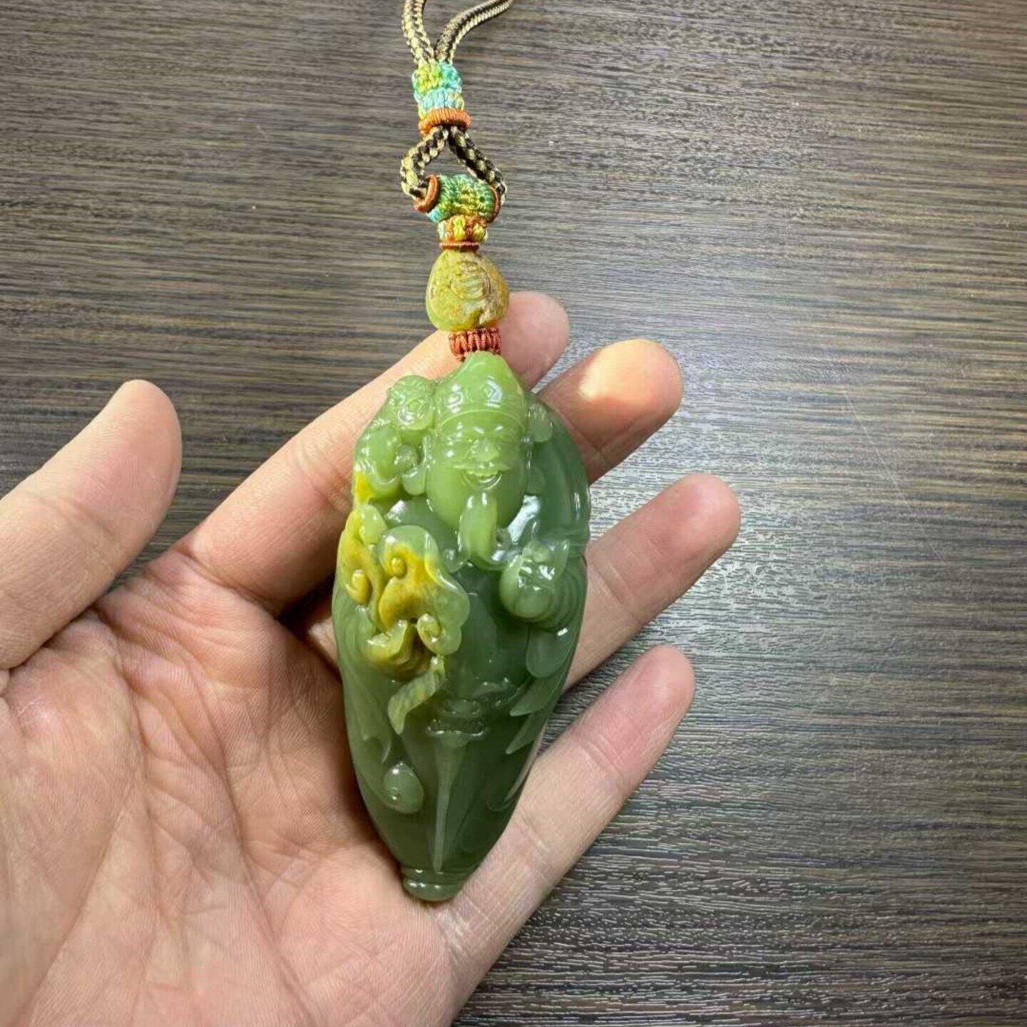 定金工厂财神手把件黄绿带皮析木河磨玉籽料椴树林和田玉定制