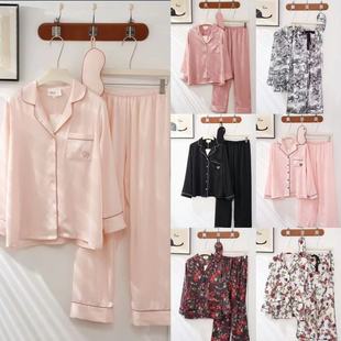 欧美风 24年新款女士眼罩三件套冰丝缎面长袖裤睡衣家居服套装