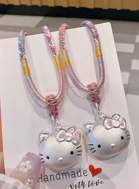 hellokitty桃花编绳凯蒂猫银项链