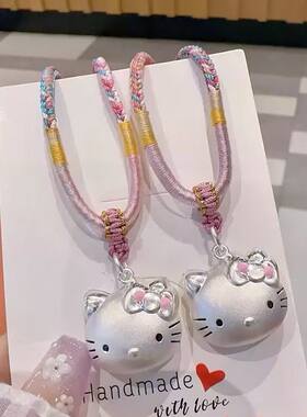 hellokitty桃花编绳凯蒂猫银项链