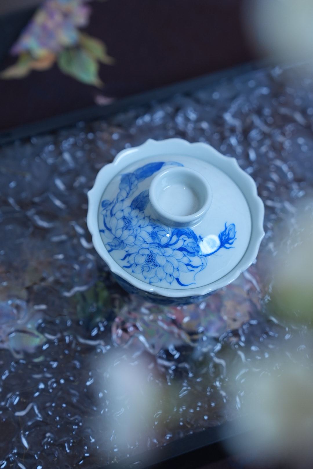 【思思严选】浮光琢玉-《花信风系列》蜉蝣昙花手工手绘青花盖碗