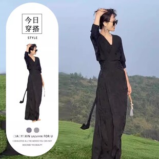 新款 国风改良旗袍高端精致清冷感夏季 禅意古风黑色裙子 女装 新中式