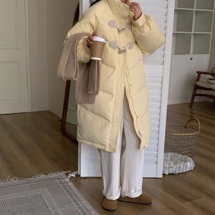 羊角扣羽绒服女款2025秋冬新款韩版宽松中长款白鸭绒加厚保暖外套