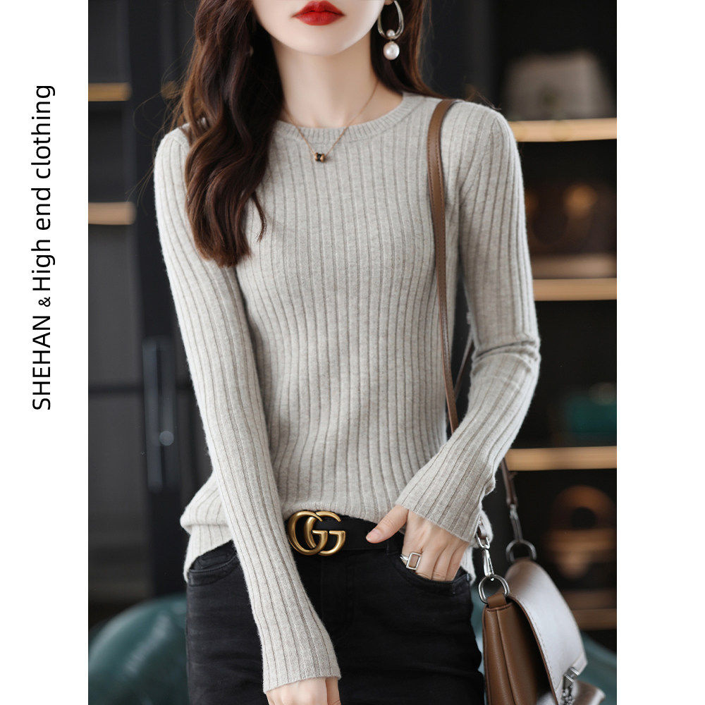 2025秋冬新款圆领毛衣女修身套头针织衫长袖内搭黑色打底衫上衣