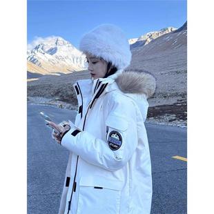 九江嘉兴平湖大毛领羽绒棉服女款中长款2025年新款派克服外套棉衣