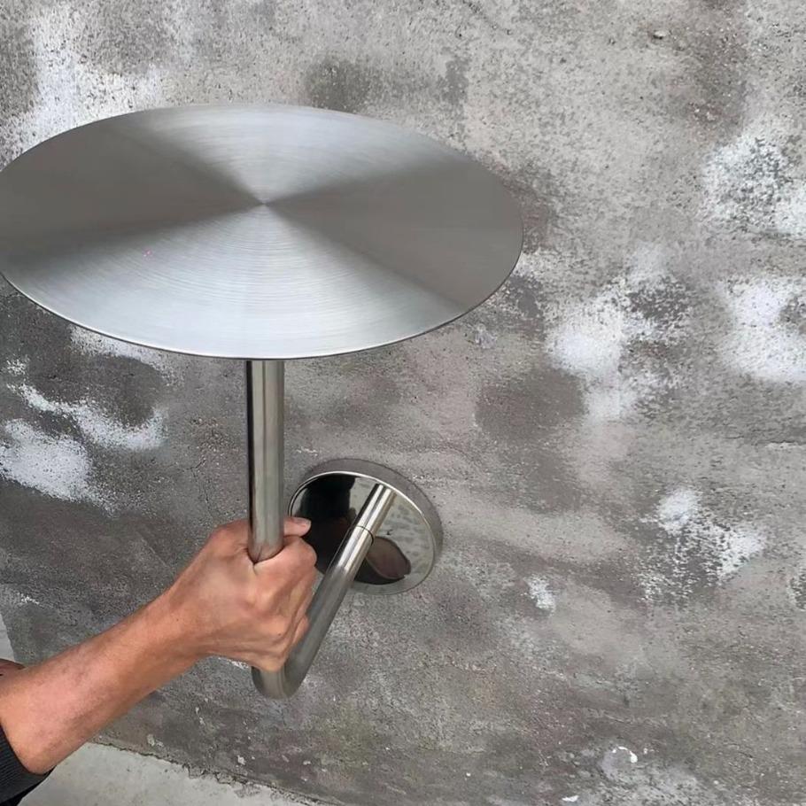 壁挂不锈钢小圆桌工业风网红桌咖啡店奶茶店现代实心金属圆桌L桌