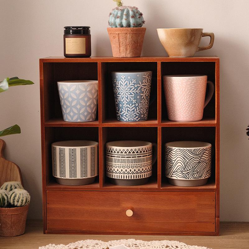 物品置物架桌上木质隔板置物架 客厅桌面收纳架靠墙多宝格子架