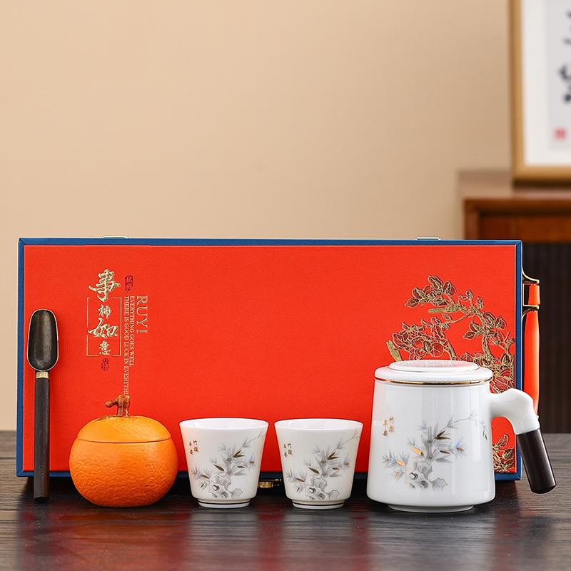 公司实用送客户高档伴手礼羊脂玉办公杯企业活动商务礼品制定logo