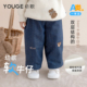 潮 柔软加绒长裤 YOUGE幼歌 婴幼儿幼歌小熊字母绣花宽松保暖牛仔裤