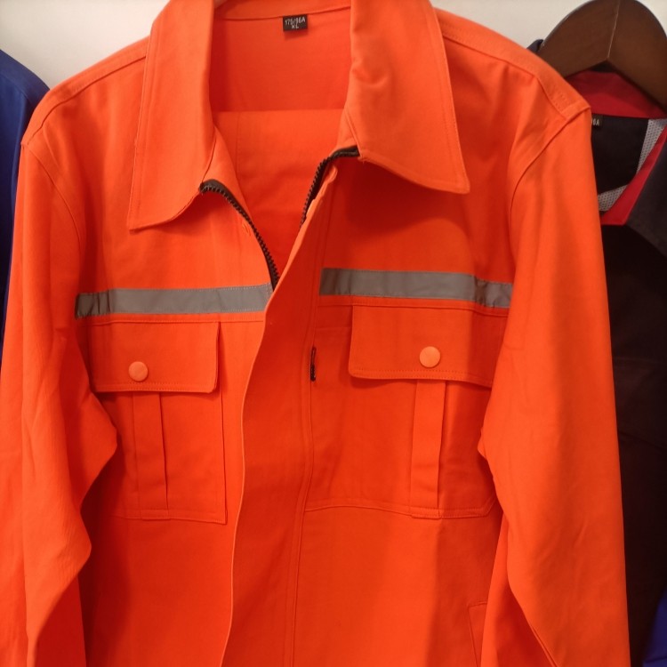 纯棉工作服套装男春秋款反光条多工装制服