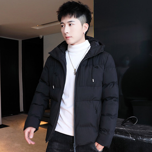 反季冬季韩版青少年连帽羽绒棉服男短款加厚棉衣修身棉袄外套