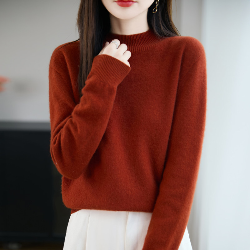 半高领焦糖色羊毛打底衫女秋冬软糯弹力一线成型中领毛衣大衣内搭