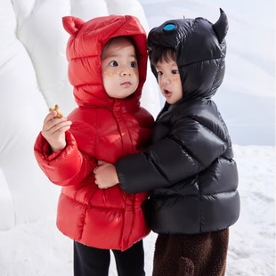 新款 2024冬季 男女童连帽羽绒热嗨外套 宝宝冬装 折扣儿童羽绒服短款