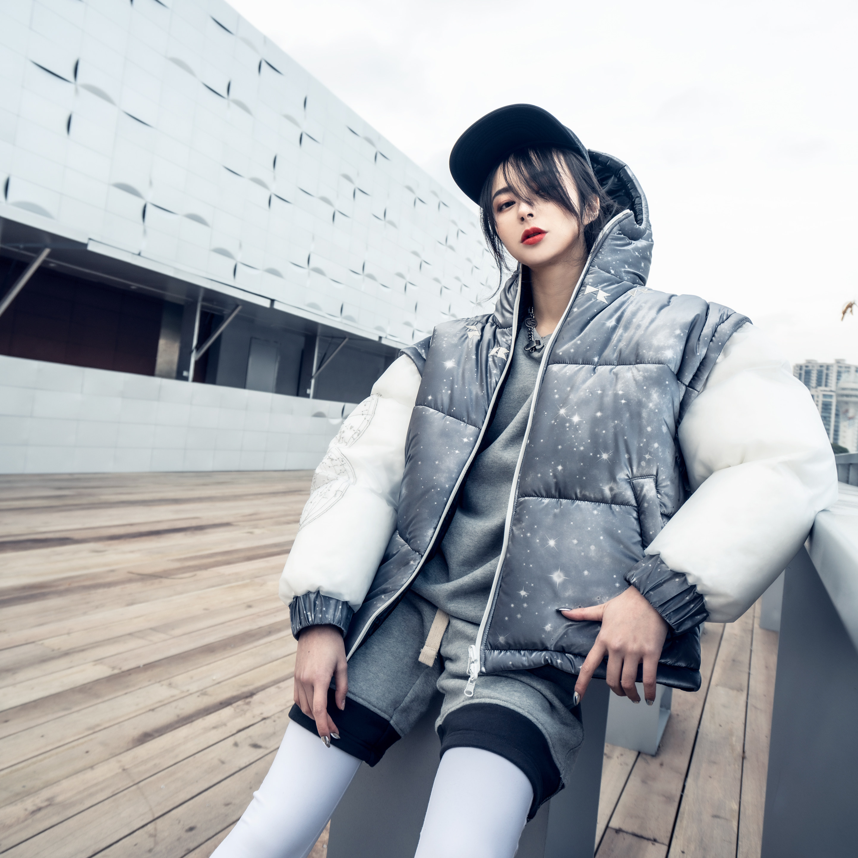 POISONKYLIN麒麟国潮刺绣透明反光男女连帽加厚拆卸棉服背心外套