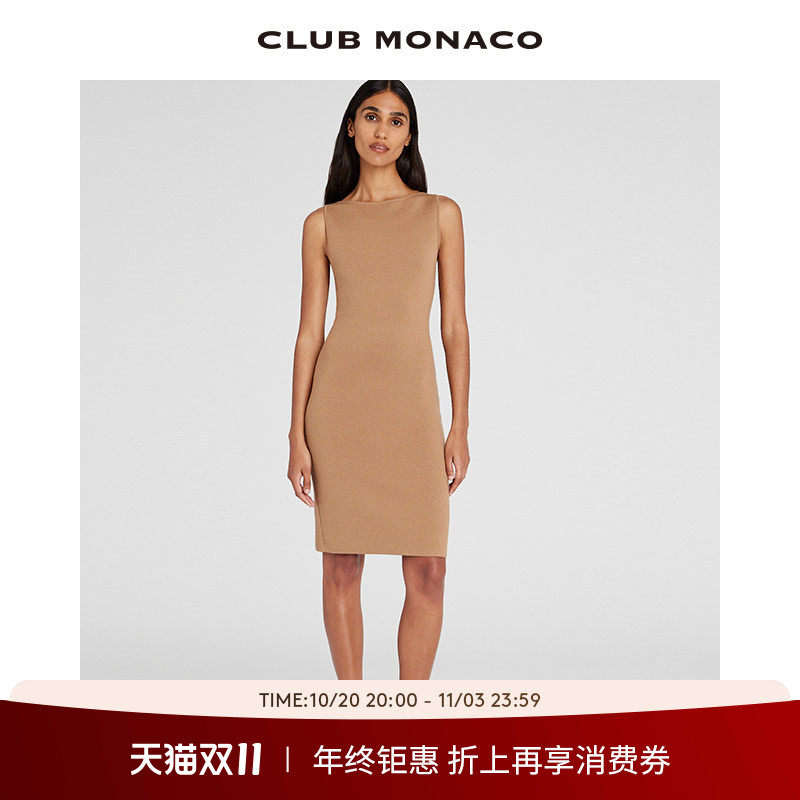 【羊毛混纺】CLUB MONACO女装圆领静奢风无袖休闲收腰针织连衣裙