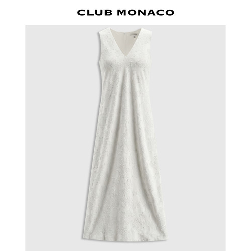 CLUB MONACO女士夏V领提花气质简约日常A字无袖长款连衣裙