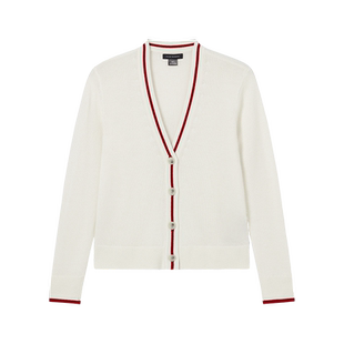 CLUB MONACO女装新春系列撞色羊毛山羊绒混纺V领针织开衫