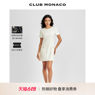 CLUB MONACO女装职场纯色气质百搭口袋短袖圆领连衣裙