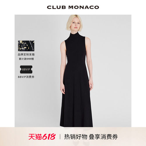 CLUB MONACO女装羊毛山羊绒A字高领修身优雅静奢风无袖连衣裙