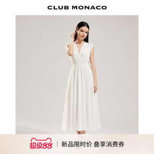 CLUB MONACO女士夏极简围裹式V领肌理皱感打揽收腰法式茶歇连衣裙