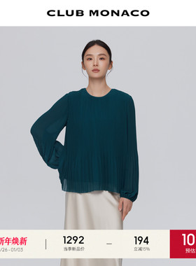 CLUB MONACO女士早秋百搭收袖口宽松垂坠褶皱套头圆领长袖T恤