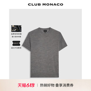 【100%绵羊毛】CLUB MONACO女士夏圆领修身短袖针织通勤打底 T 恤