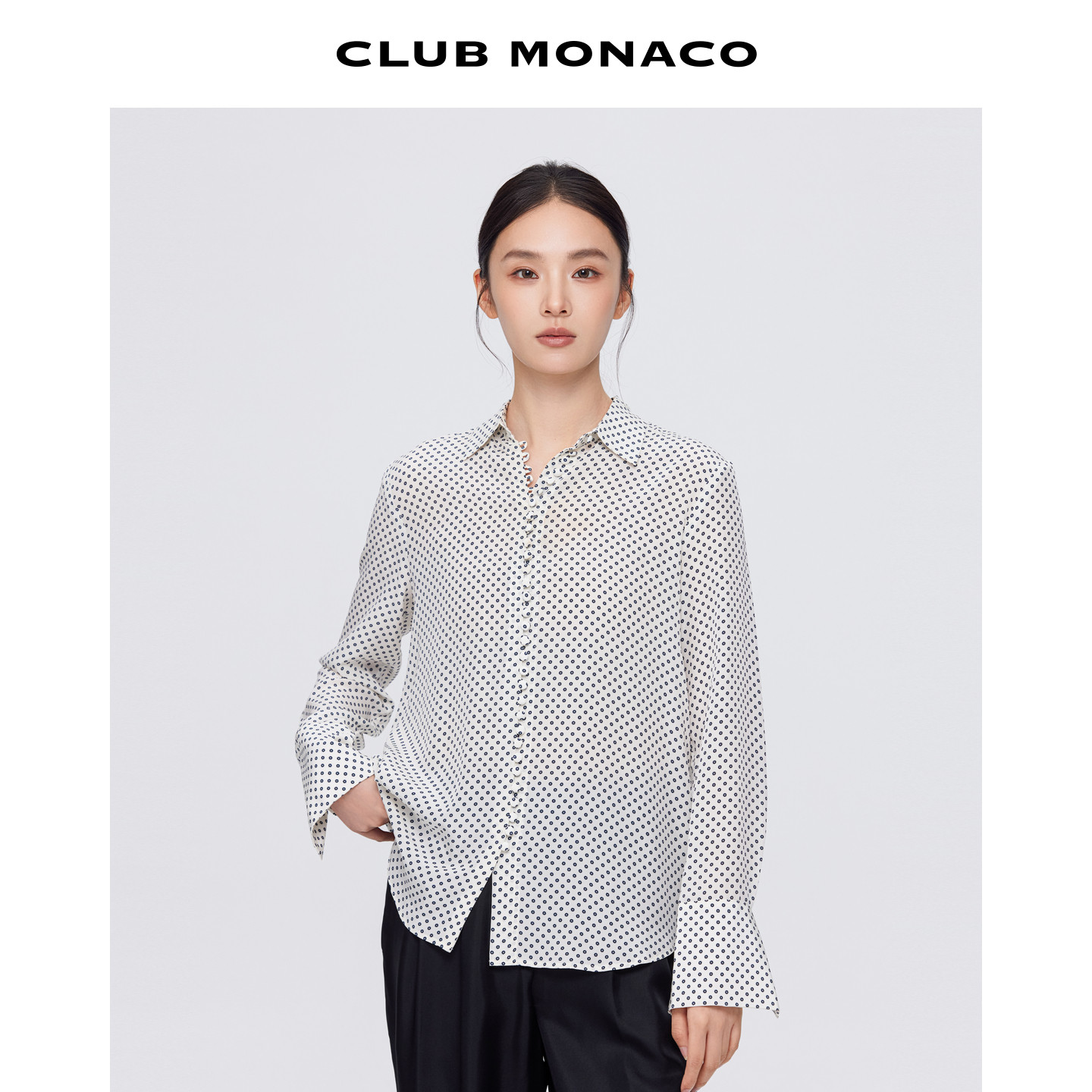 【100%桑蚕丝】CLUB MONACO女装春夏小花波点经典HELEK长袖衬衫