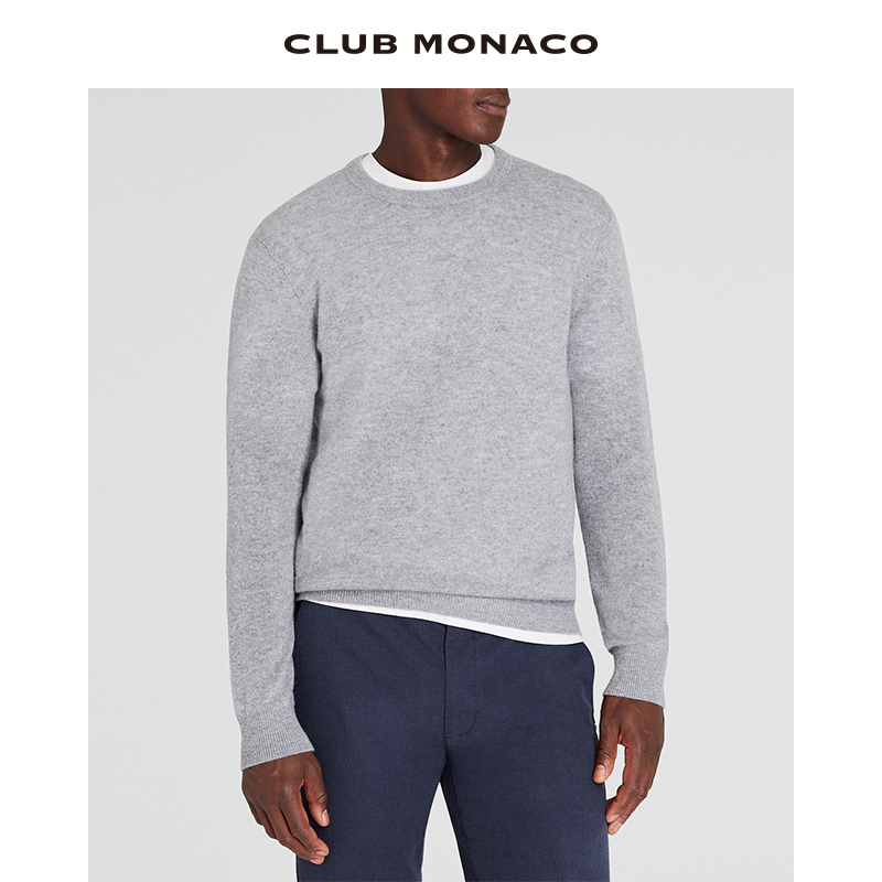 【100%山羊绒】CLUB MONACO男装秋冬圆领直筒简约休闲毛衣针织衫