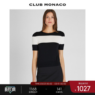 CLUB 针织T恤 MONACO女士羊毛桑蚕丝混纺拼色短袖