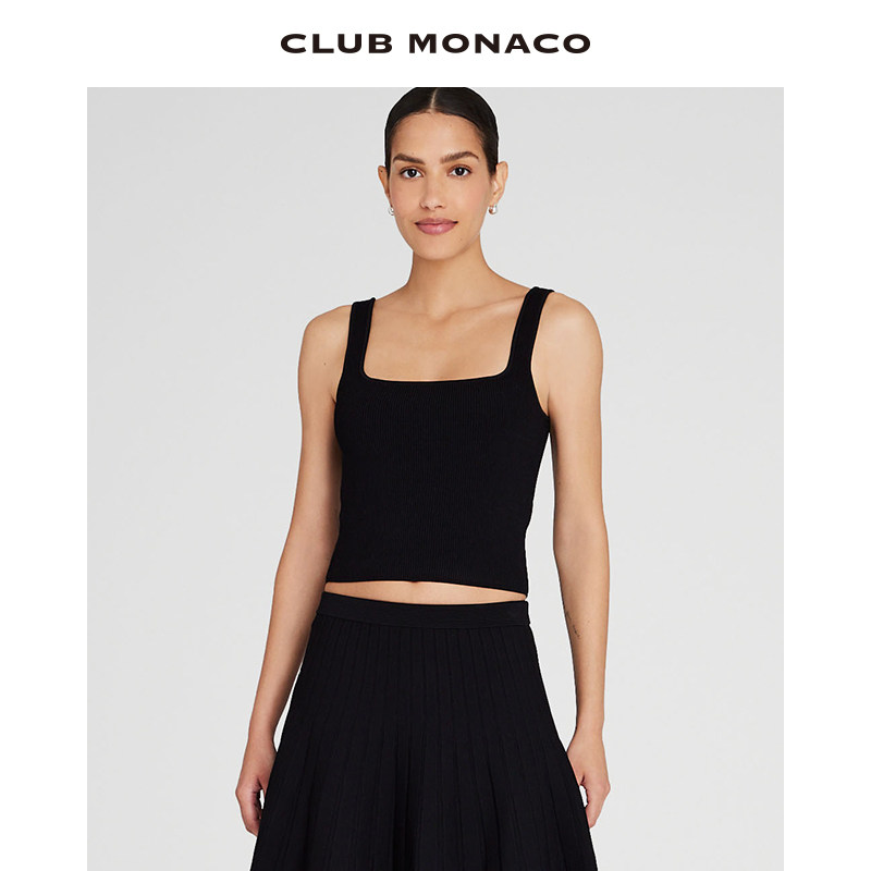 CLUB MONACO女装螺纹方领修身性感甜辣针织吊带