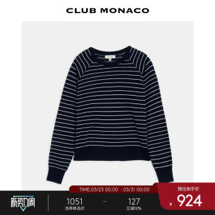 T恤 圆领条纹罗纹收口休闲慵懒风针织长袖 CLUB MONACO亚麻混纺女装
