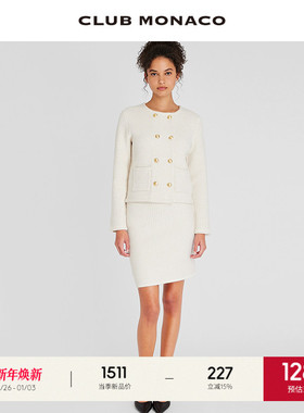 CLUB MONACO羊毛混纺女装毛呢双排扣小香风短外套包臀半裙套装