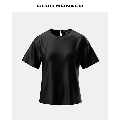 【100%桑蚕丝】CLUB MONACO女装圆领微喇袖温柔清晰短袖T恤