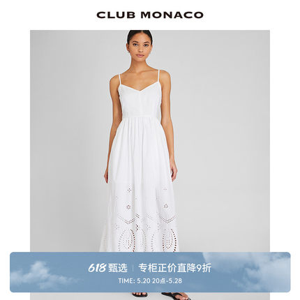 CLUB MONACO女装24春夏新品镂空刺绣法式度假黑白吊带裙仙女裙