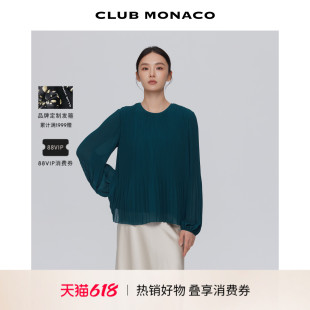 CLUB MONACO女士百搭收袖口宽松垂坠褶皱套头圆领长袖T恤