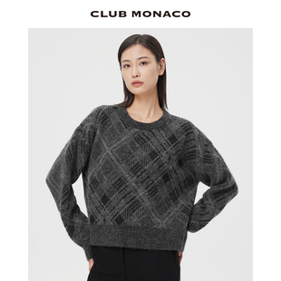 CLUB 复古菱格短款 气质羊驼毛羊毛混纺针织衫 毛衣 MONACO女装