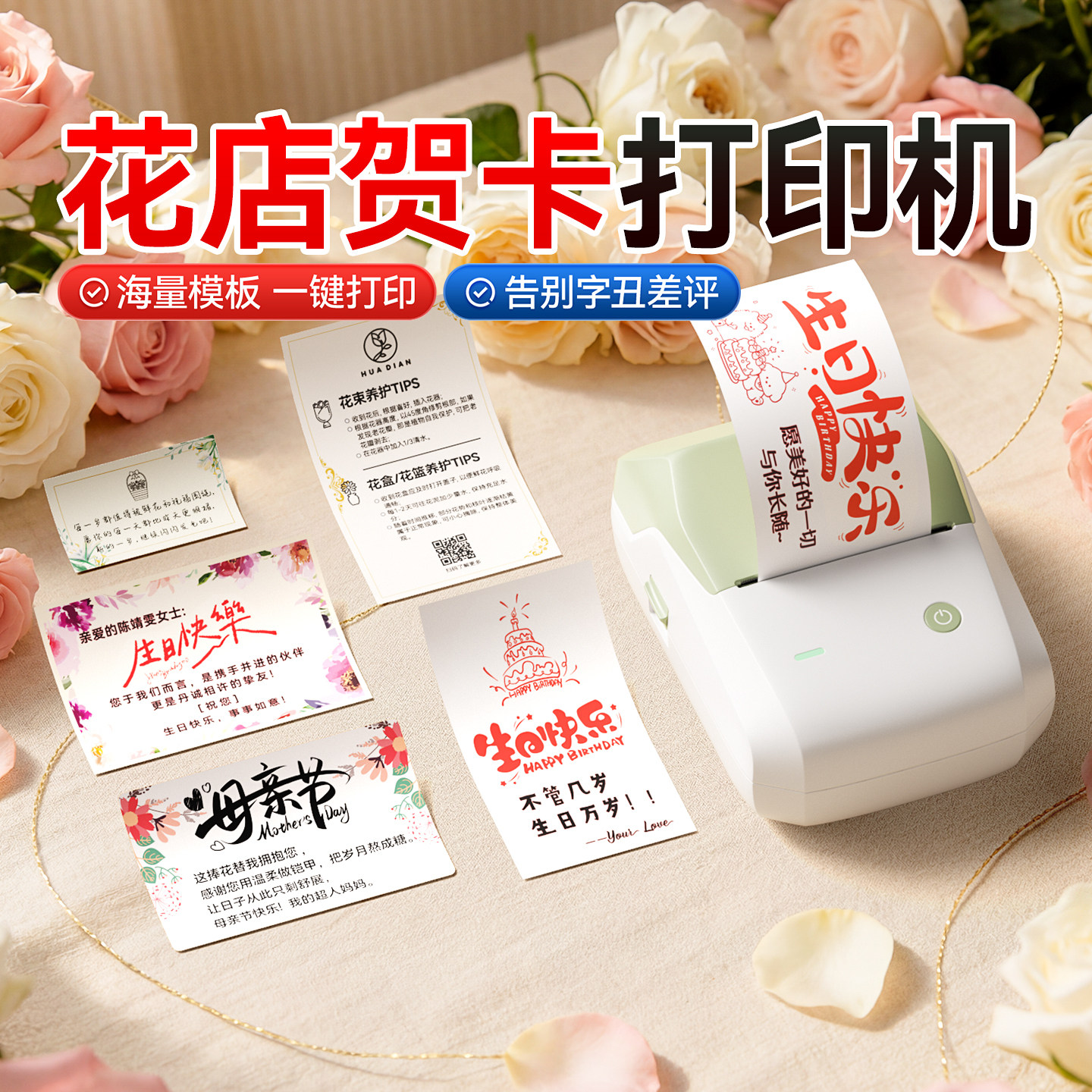 精臣B1鲜花店贺卡打印机小卡片蛋糕生日祝福语二维码花艺绿植养护蓝牙便携小型标签打印机商标花店专用标签机