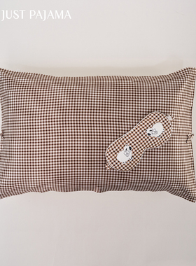 Not Just Pajama 英伦牧场22姆米真丝棕色格子印花撞色枕套眼罩