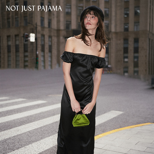 婚礼新娘晨袍轻礼服连衣裙 Pajama真丝一字肩连衣裙长款 Not Just