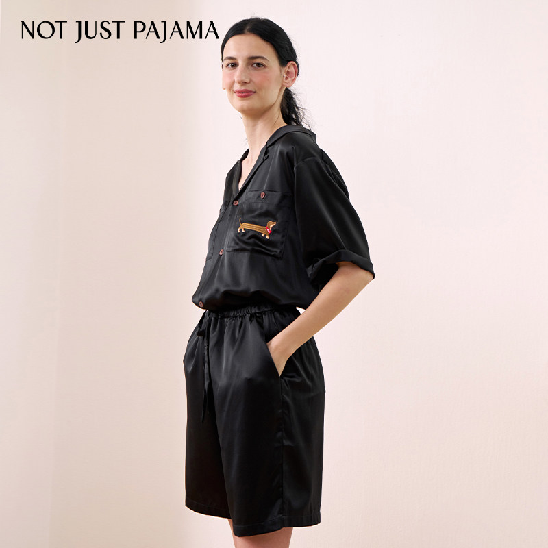 Not Just Pajama真丝睡衣女款腊肠小狗桑蚕丝家居服短袖套装