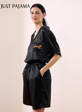 Not Just Pajama真丝睡衣女款腊肠小狗桑蚕丝家居服短袖套装