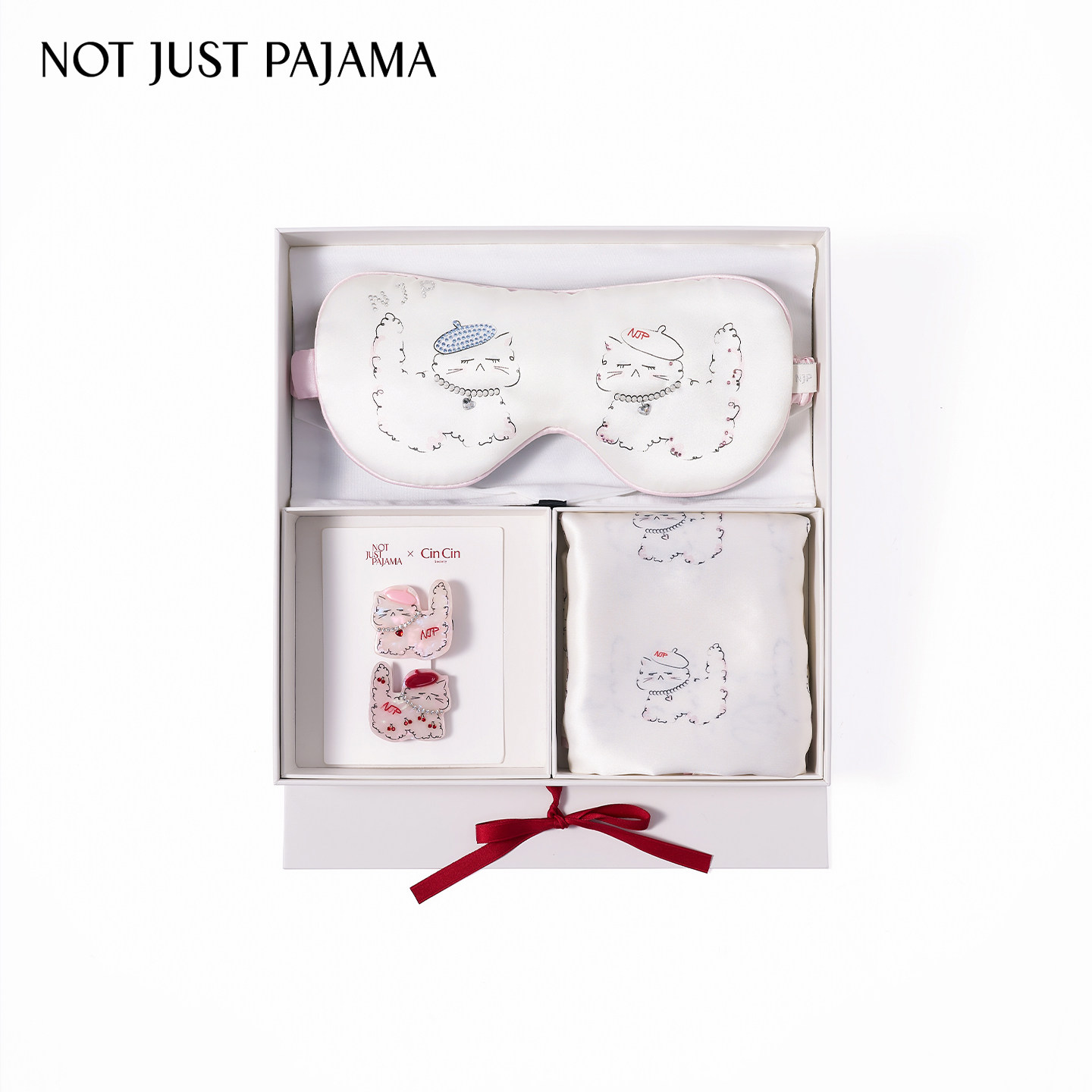 生日礼物】Not Just Pajama珍珠小猫真丝眼罩枕套发圈礼盒桑蚕丝图片