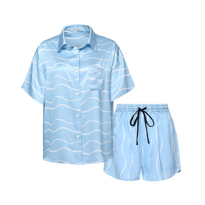 NJP蓝色条纹真丝短袖22姆米