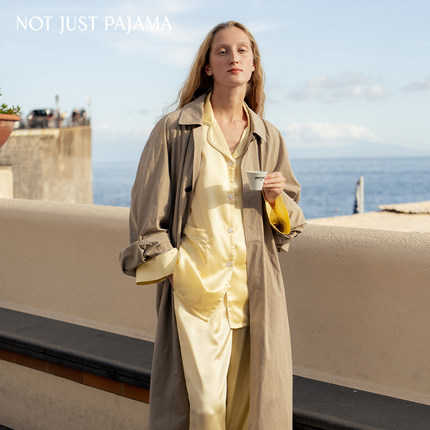 吴千语同款Not Just Pajama Timeless撞色22姆米真丝长袖睡衣套装