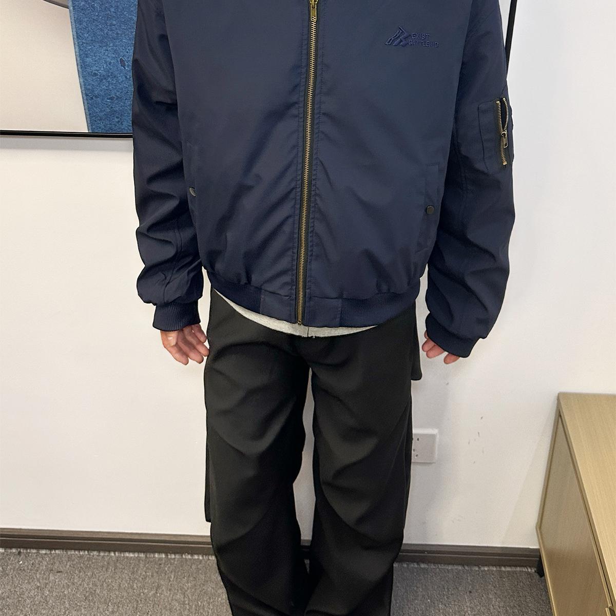 美式复古vibe翻领纯色飞行夹克春